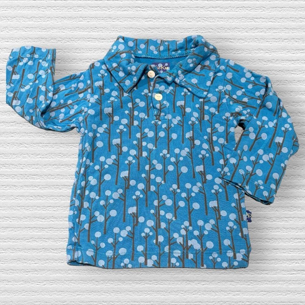 Kickee Pants 6/12m Bamboo Long Sleeve Polo Blue Trees
